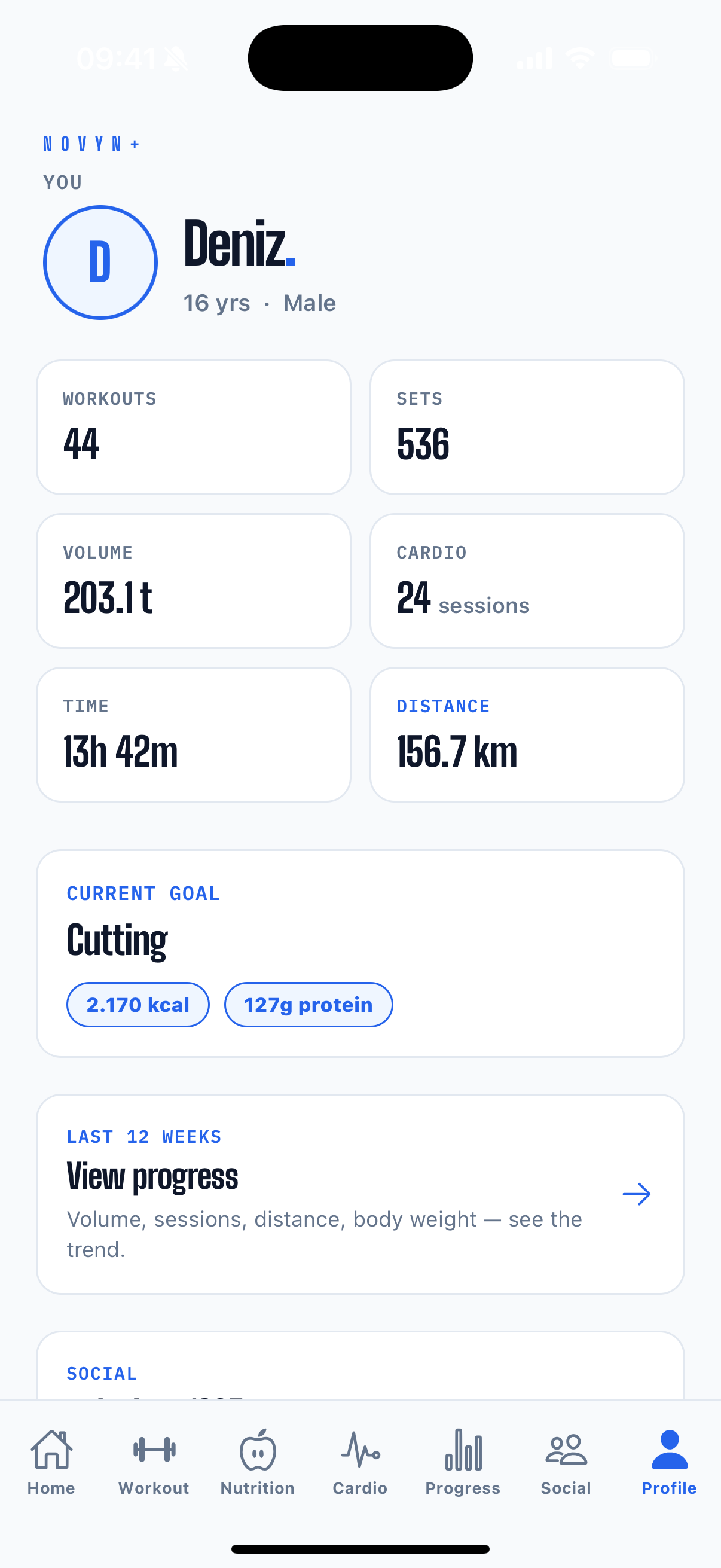 Novyn Profile screen